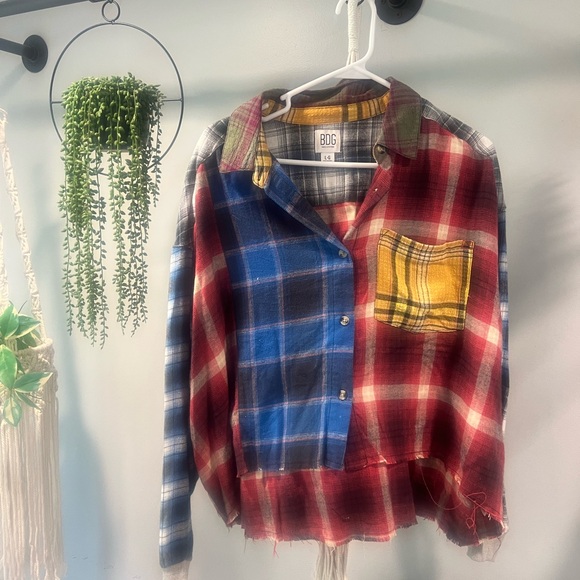 BDG Tops - BDG Colorful Plaid Patchwork Shirt